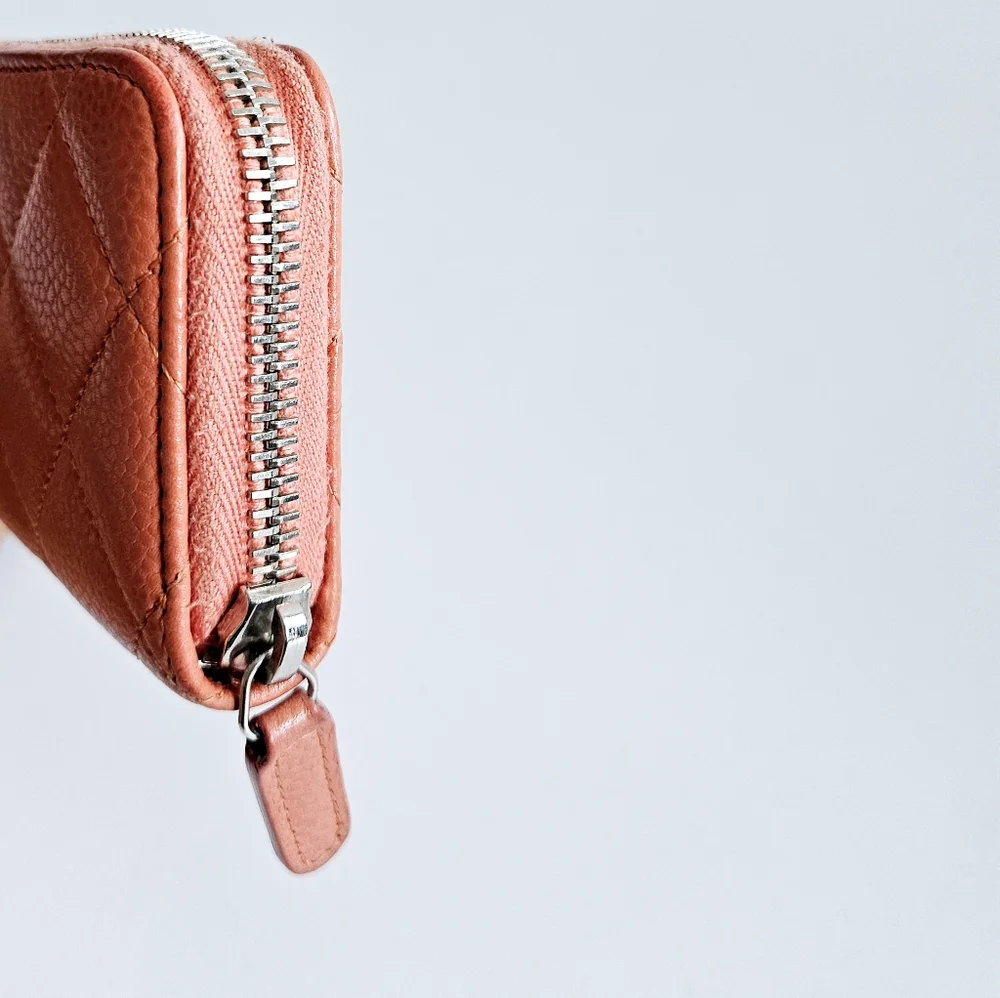 Chanel Coral Caviar Leather Card Holder Wallet